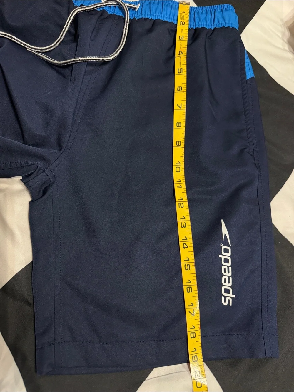 Speedo Men's Navy Swim Shorts with Bright Blue Waistband S